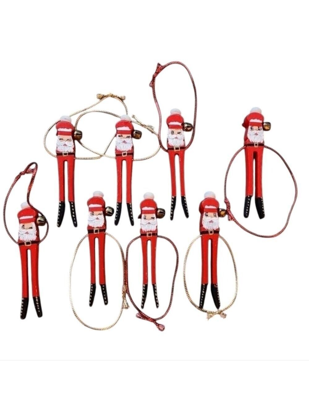 Vintage Hand painted Santa clothes pin ornaments lot of 8